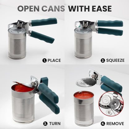 Zulay Kitchen Heavy Duty Stainless Steel Can Opener Manual with Bottle Opener - Rust Proof Manual Can Opener With Turn Knob & Comfy Soft Grip Handles - Black - Colors B