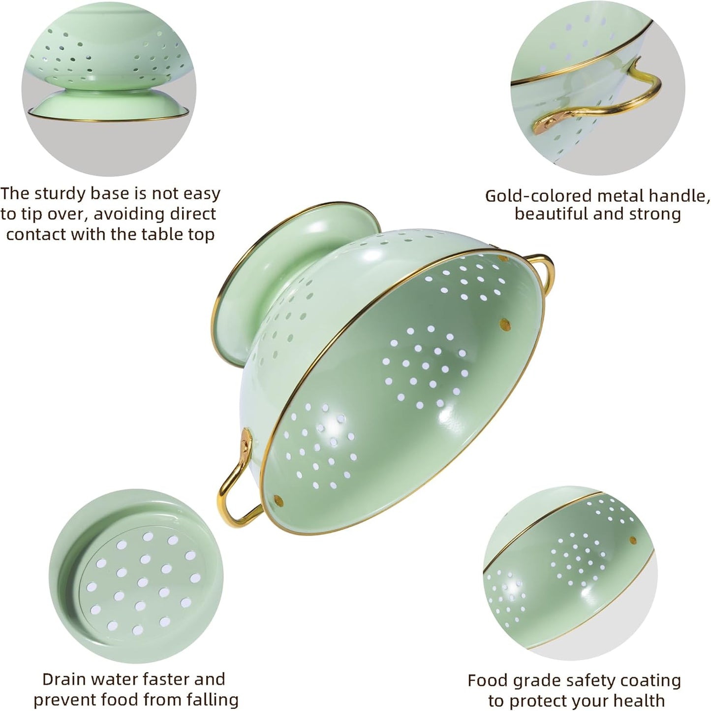 Metal Colander Set of 3, Strainer Basket with Handles perfect for Spaghetti, Pasta, Berry, Vegetable, Fruit, Solid Base Powder Coated Kitchen Essential Strainer Set, 1 & 3.5 & 5 Qt (Cream)