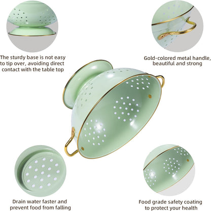 Metal Colander Set of 3, Strainer Basket with Handles perfect for Spaghetti, Pasta, Berry, Vegetable, Fruit, Solid Base Powder Coated Kitchen Essential Strainer Set, 1 & 3.5 & 5 Qt (Cream)