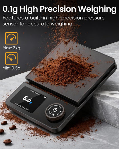 INSMART Coffee Scale with Timer, Bluetooth Espresso Scale with App Sync 5kg/0.1g High Precision, Large Color Display Digital Kitchen Scale, 5 Units & 3 Brew Modes for Pour-Ove, Espresso, Kitchen