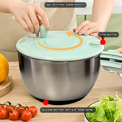 5 IN 1 Salad Spinner + Vegetable Chopper Peeler + Egg Yolk Separator, Large Lettuce Spinner Washer Dyer, with 5 Blades Slicer Cutter Veggie Chopper (304 Stainless Steel Bowl)