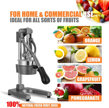 Commercial Heavy Duty Cast Iron Hand Press Manual Orange Citrus Lemon Lime Grapefruit Pomegranate Fruit Juice Squeezer Machine with Stainless Steel Cup