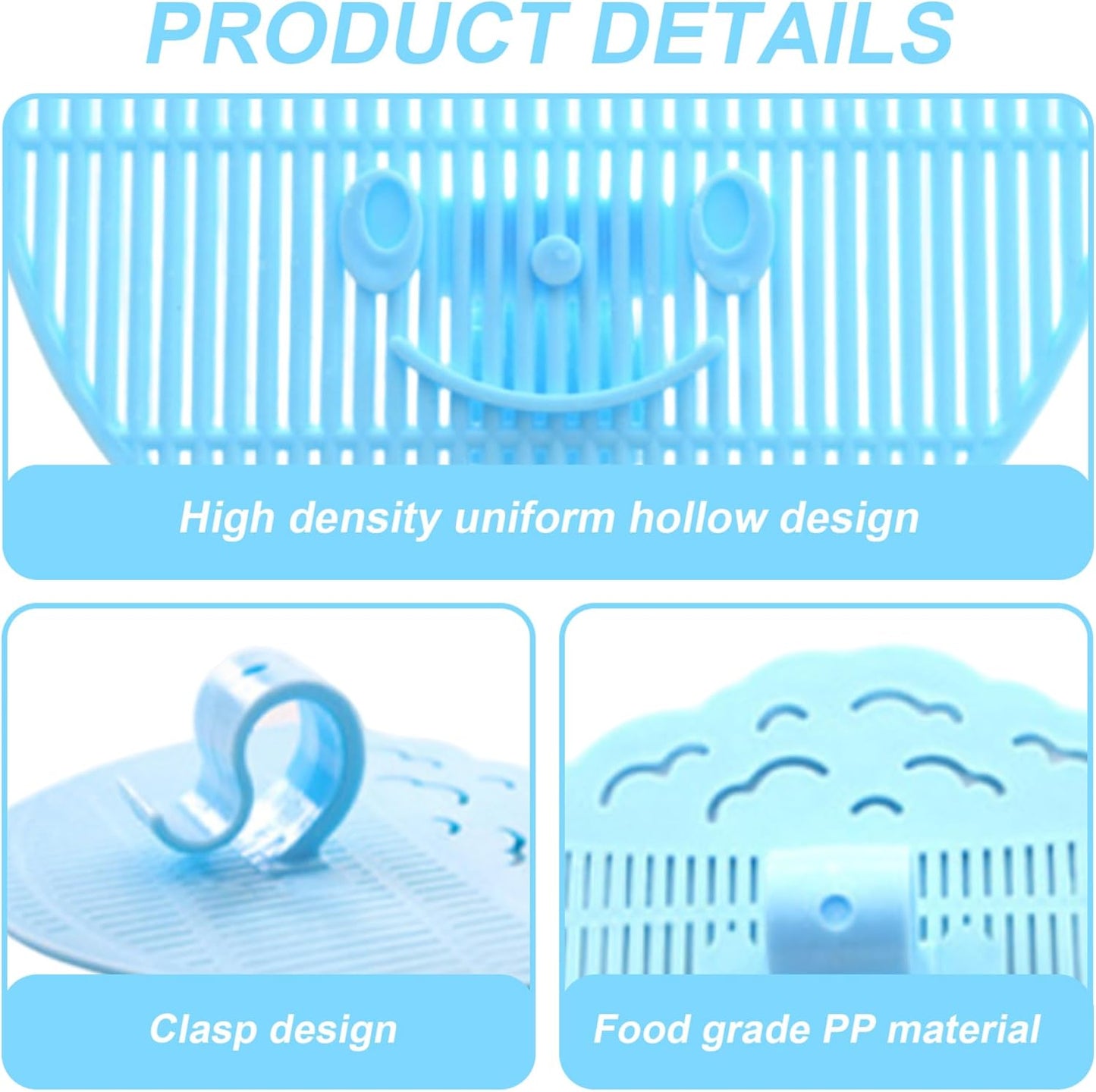 Clip on Strainer 4x5 Inch Food Grade PP "Rice in Bowl" Clip on Strainer for Pots with Smiling Expression for Rice/Noodle/Fruit/Vegetable Washing