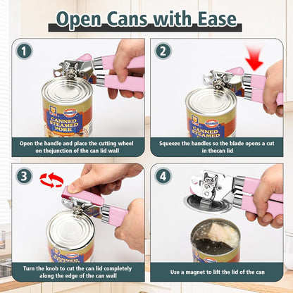 Multifunctional Heavy Duty Can Opener Manual Smooth Edge Can Opener and Bottle Openers with Magnet Durable Sharp Cutting Blade Comfortable Handle Big Effort-Saving Knob Kitchen Tool