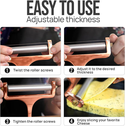 Zulay Kitchen Stainless Steel Wire Cheese Slicer - Adjustable Hand Held Cheese Cutter with 2 Extra Wires - Premium Cheese Shaver For Mozzarella, Cheddar, Gruyere - Cheese Cutter with Wire (Gunmetal)