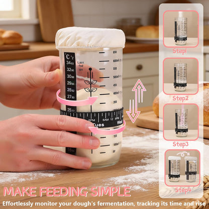Sourdough Starter Kit for Beginners – Complete Sourdough Kit with Banneton Basket, Bread Lame with Blades, Starter Jar, Bread Stencil, Dough Scraper & Recipe Guide – Sourdough Bread Making Kit