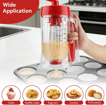 Pancake Batter Dispenser, Manual Pancake Cupcake Batter Mixer with Scale Hand Held Bakeware Maker Dispenser Blender Machine Baking Tool for Muffins Crepes Cake Waffles