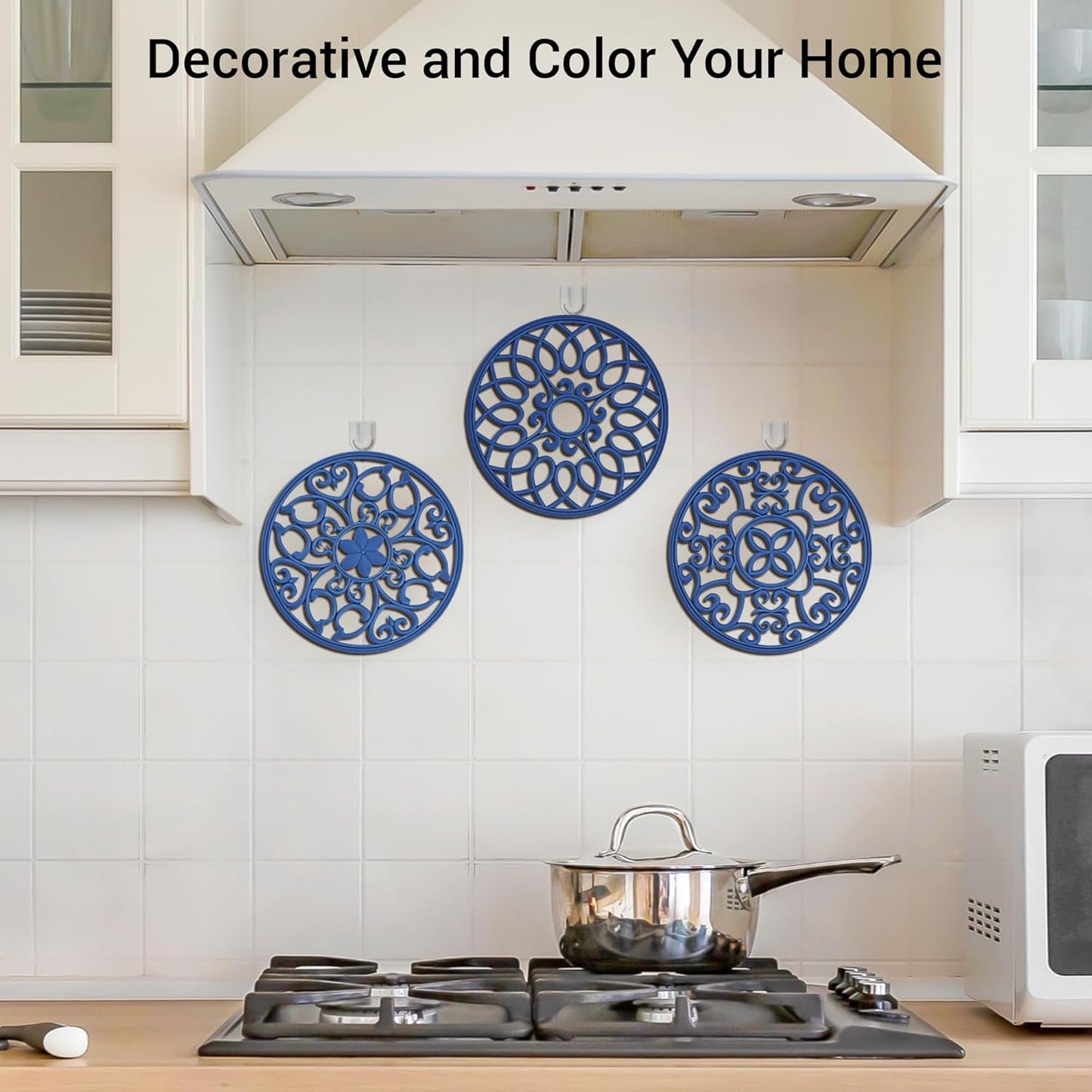 SMARTAKE 6 Set Silicone Trivet Mats for Hot Dishes, Heat Resistant Pots and Pans Holders, Non-Slip Flexible Hot Pads Coasters for Countertops Table, Modern Kitchen Decor Accessories (Black)