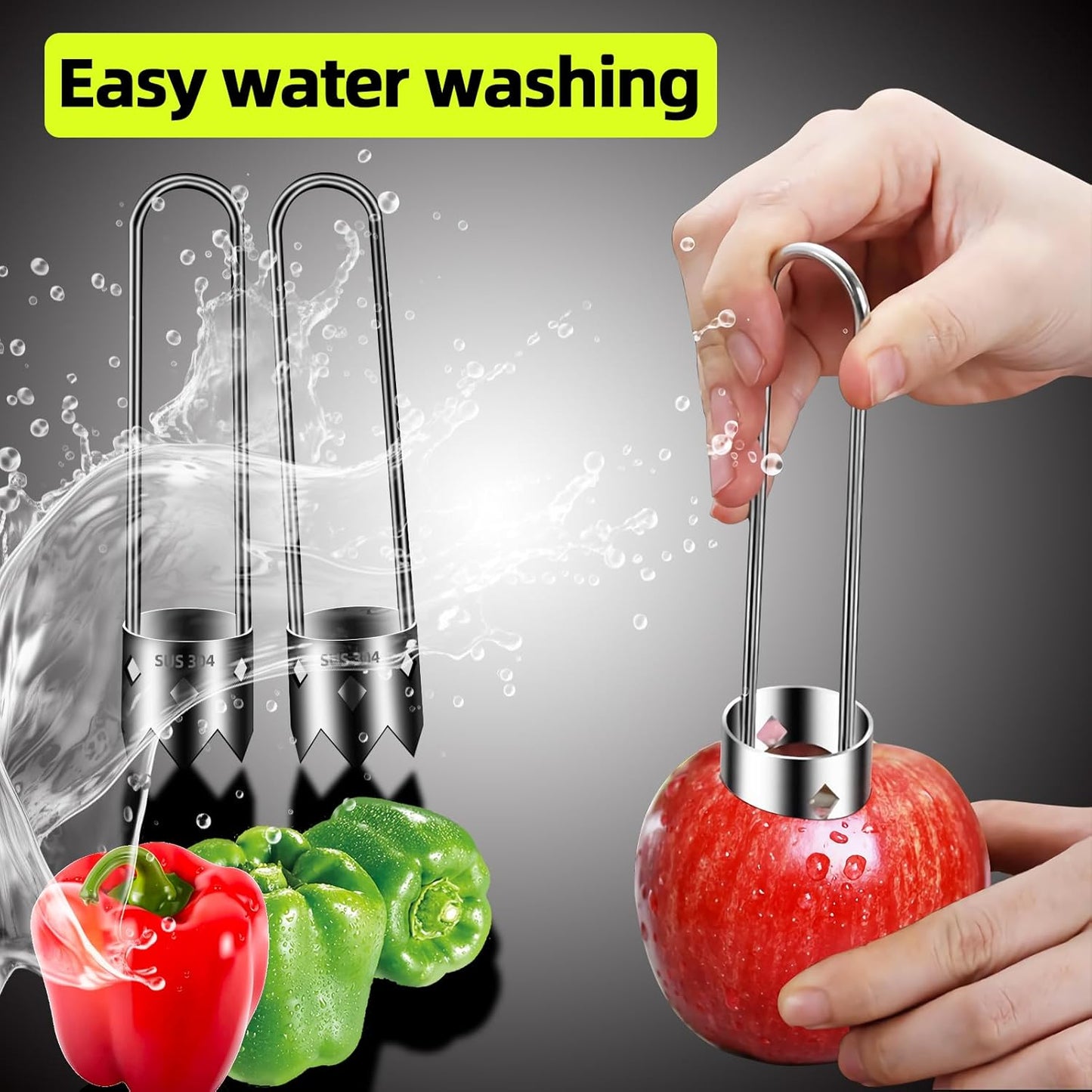 Aerbee Red Bell Pepper Corer - 304 Stainless Steel Apple & Pepper Core Remover, Designed for a Wide Range of Fruits and Vegetables, Core Remover Easy Kitchen Gadgets