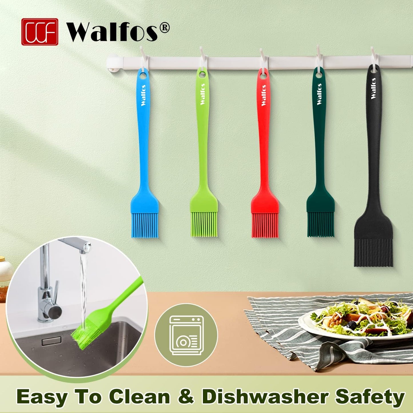 Walfos 600°F Heat Resistant Silicone Basting Brushes BPA Free Pastry Brush, Spread Oil Butter Sauce for BBQ Grill Baking Kitchen Cooking, Dishwasher Safe (2 SIZE)
