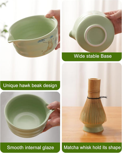 Matcha Whisk Set, Japanese Matcha Kit Set 7-Pcs with Matcha Bowl (Chawan), Matcha Whisk and Holder, Bamboo Scoop, Scoop Rest, Sifter and Tea Towel - Authentic Tea Ceremony Tools for Tea Lovers(Blue)