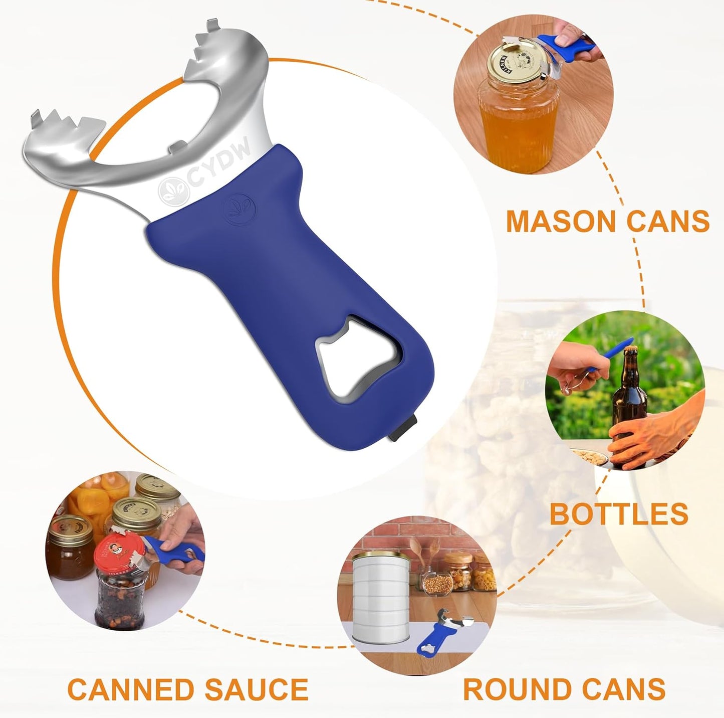 CYDW Mason Jar Opener Tool with Soft Touch Handle, No Lid Dents or Damage, Can Opener Manual Multi-Purpose, Easy Twist Manual Handheld Top Remover, Canning Supplies, Bottle Opener, Made for Lifetime