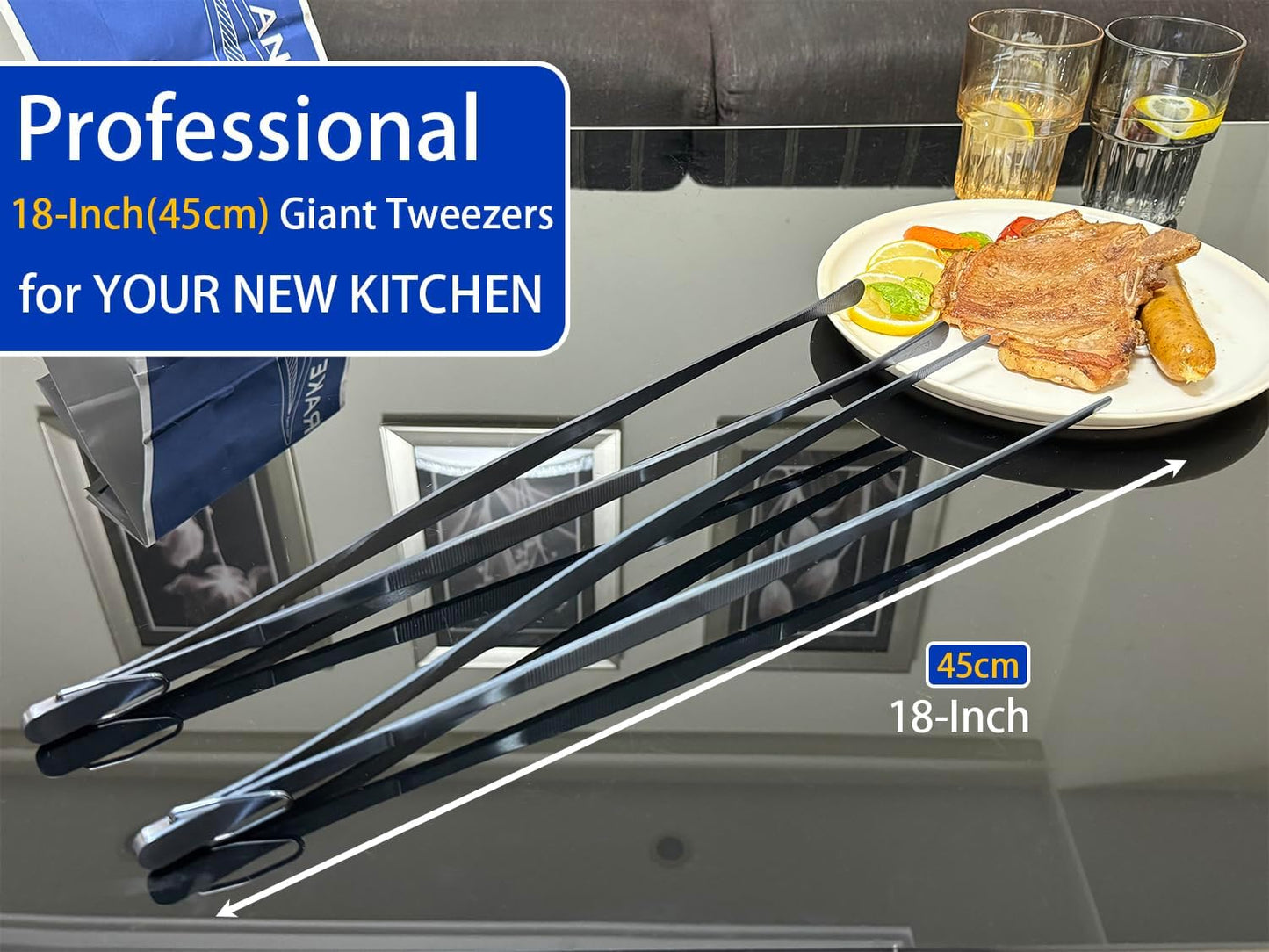 JETKONG 2 Pcs 12-Inch Kitchen Tweezers Fine Tweezer Tongs, Extra-Long Stainless Steel Cooking Tweezers (Silver)