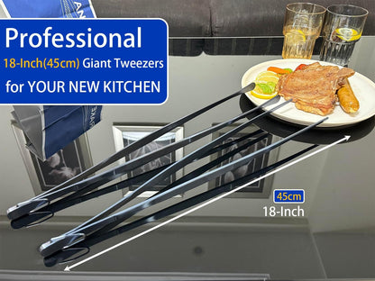 JETKONG 2 Pcs 12-Inch Kitchen Tweezers Fine Tweezer Tongs, Extra-Long Stainless Steel Cooking Tweezers (Silver)