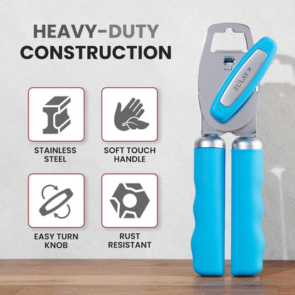 Zulay Kitchen Heavy Duty Stainless Steel Can Opener Manual with Bottle Opener - Rust Proof Manual Can Opener With Turn Knob & Comfy Soft Grip Handles - Cherry Red - Colors A