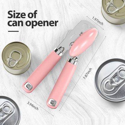 Safring Can Opener Manual, Heavy Duty Stainless Steel Smooth Edge Can Openers With Soft Touch Handle, Oversized Handheld Easy Turn Knob, Multi-Function Bottle Opener, Black