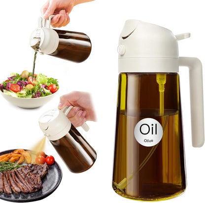 YARRAMATE 2Pcs 16oz/470ml Dark Brown Oil Sprayer for Cooking with Stickers, Food-grade Premium 2 in 1 Olive Oil Dispenser Bottle for Kitchen Gadgets, Air Fryer, Salad, Frying, BBQ (Black&OliveGreen)
