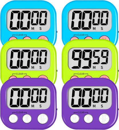ZILLEEN 6 Pack Kitchen Timers for Cooking Digital Classroom Timers for Kids Teachers Blue Green Purple