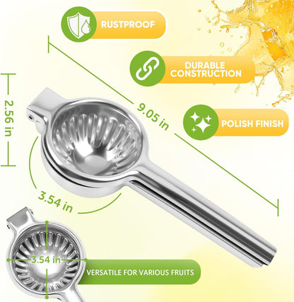 Lemon Squeezer Large, Lemon Squeezer Juicer Stainless Steel, Heavy Duty Manual Citrus Juicer Hand Press, Kitchen Tools Lime Squeezer Bar Tool, Easy to Clean Metal Lemon Hand Press