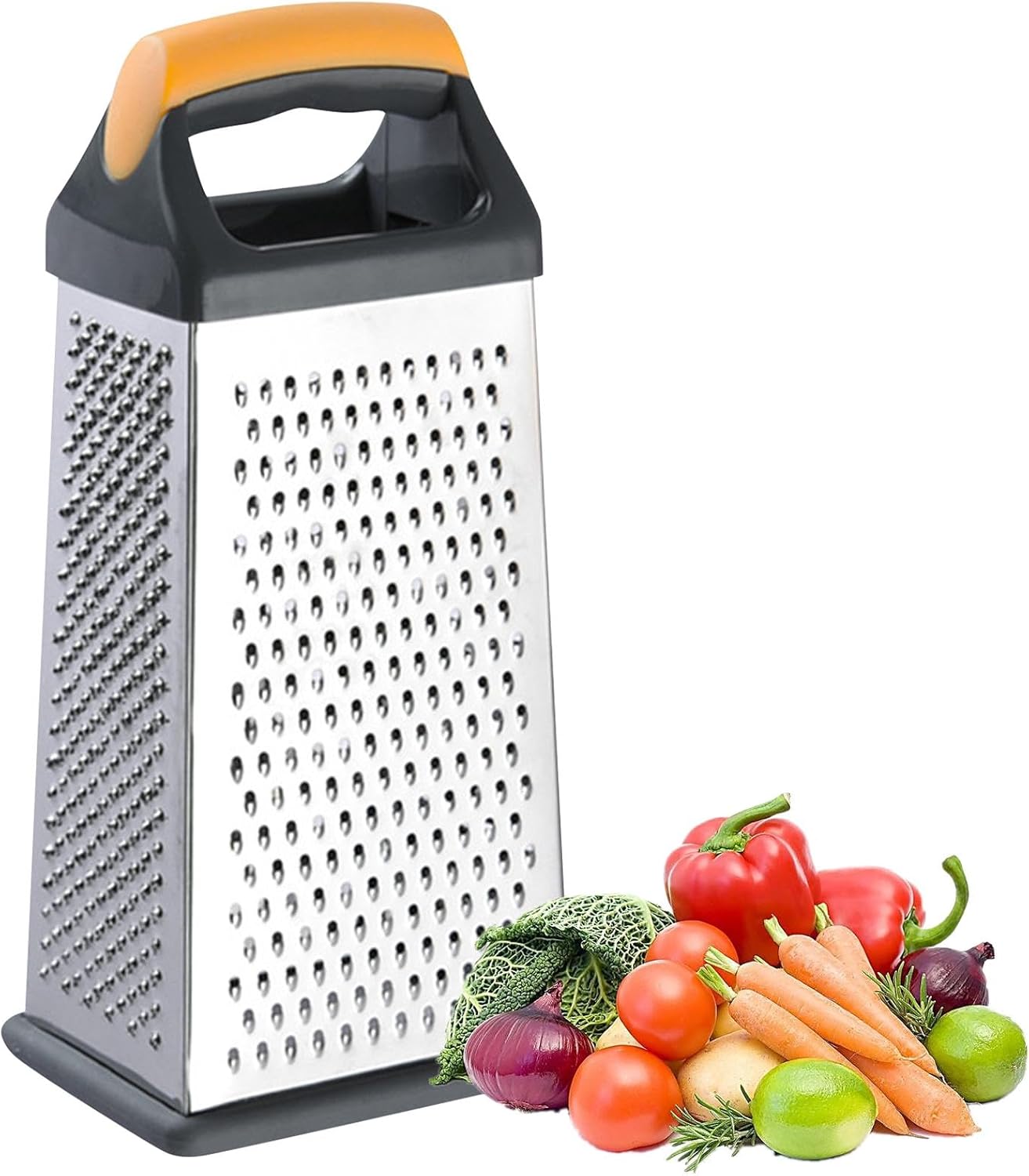 Cheese Grater, 4 Sides Handheld Box Grater, Manual Ergonomic Kitchen Food Shredder, Multi-Function Vegetable Slicer for Carrot, Veggie, Potato(COLOR:silver)