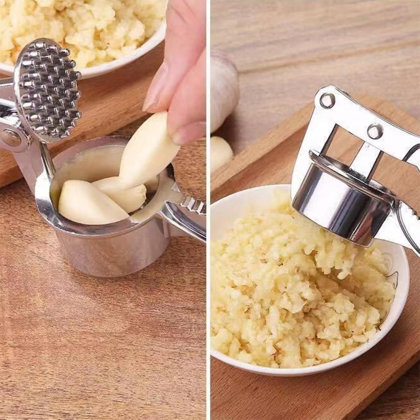 5-in-1 Stainless Steel Garlic Press, Multi-Function Kitchen Gadget with Mincer, Crusher, Bottle Opener, Pit Remover