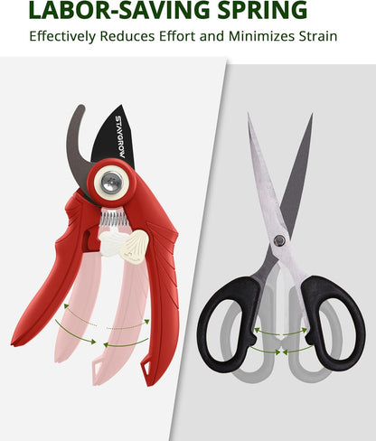 2pcs 6.5" Pruning Shears for Gardening, Ultra Sharp Garden Scissors for Precise Cuts, Stainless Steel Bonsai Clippers with Spring Loaded, 6.5 Inch Garden Shears (1pc Straight & 1pc Curved)