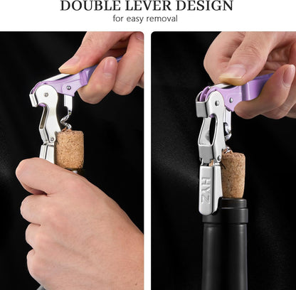 HYZ 2-Pack Wine Opener Waiter Corkscrew, Professional Wine Key for Servers, Bartender, with Foil Cutter, Manual Wine Bottle Opener Double Hinged (Black)