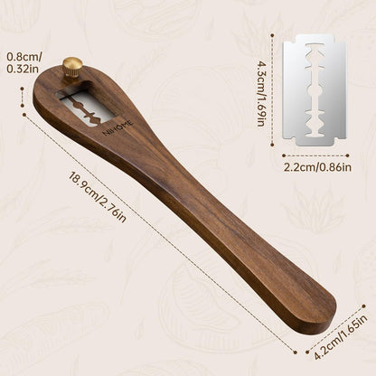 NiHome Bread Lame with Extractable Blade and Magnetic Back, Push-Pull Design for Secure Blade Locking, Easy-to-Use Walnut Wood Handle, Perfect for Dough Scoring, Bread, Pastries, and Food Cutting