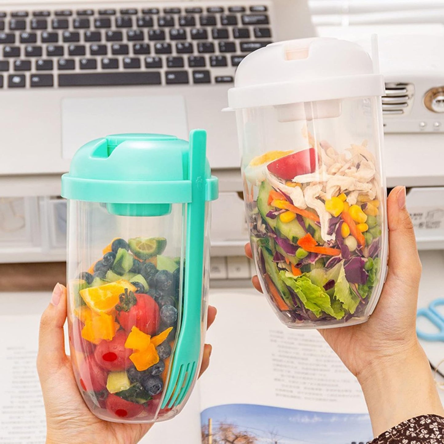 Fresh Salad Cup Salad Dressing Container to Go Salad Meal Shaker Salad Dressing Holder for Lunch Green, salad dressing shaker