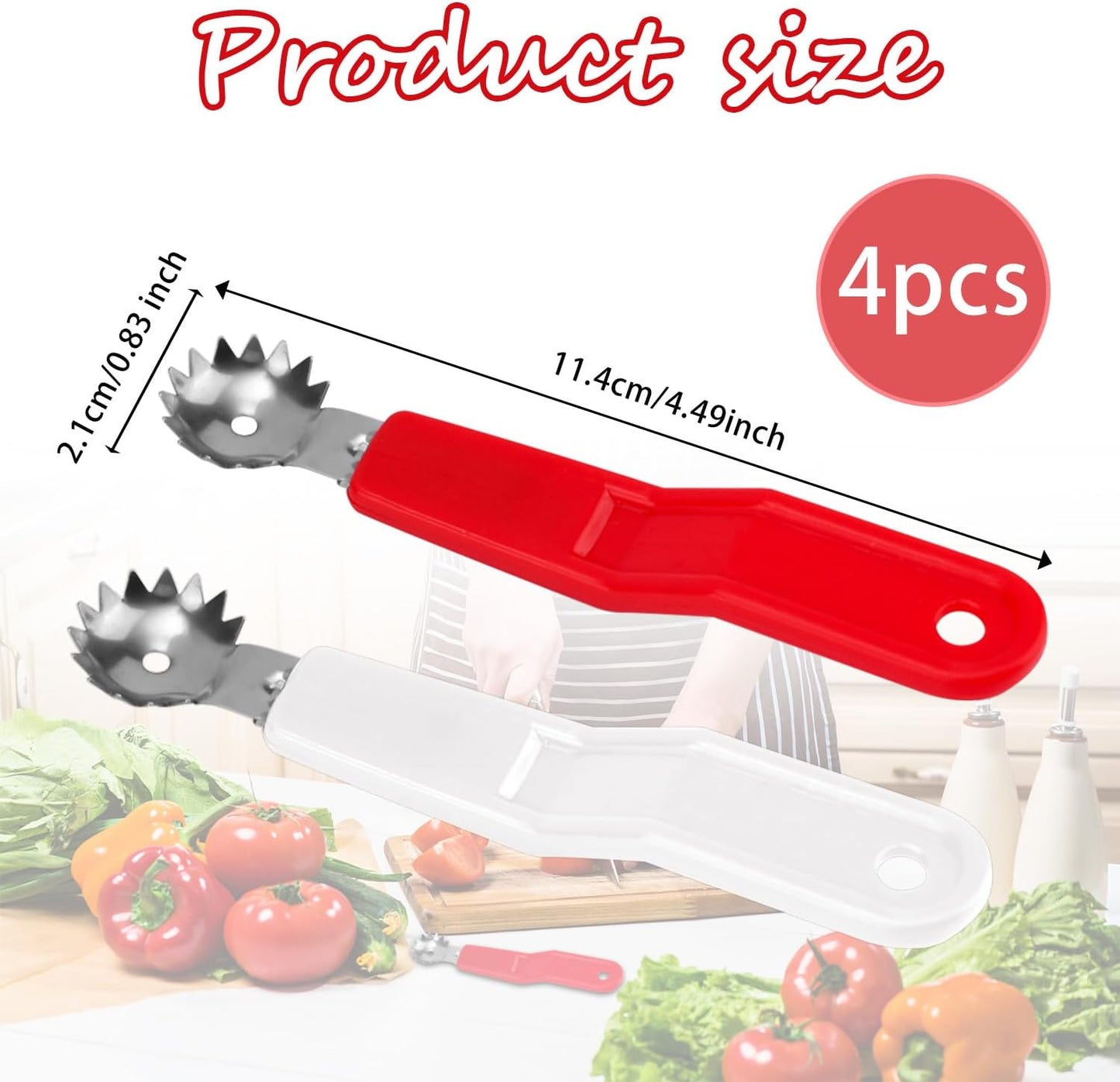 4pcs Stainless Steel Fruit Corer Tool, Tomato Strawberry Huller Vegetable Stem Remover Kitchen Gadget for Easy Fruit Balling (White)