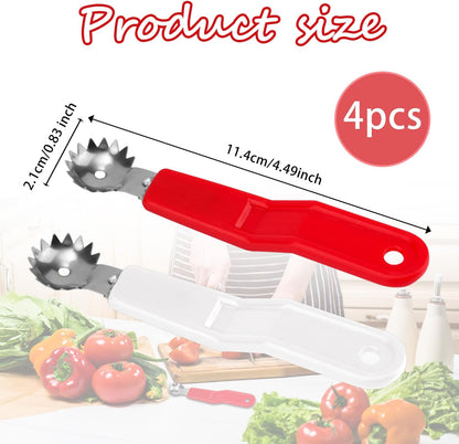4pcs Stainless Steel Fruit Corer Tool, Tomato Strawberry Huller Vegetable Stem Remover Kitchen Gadget for Easy Fruit Balling (White)