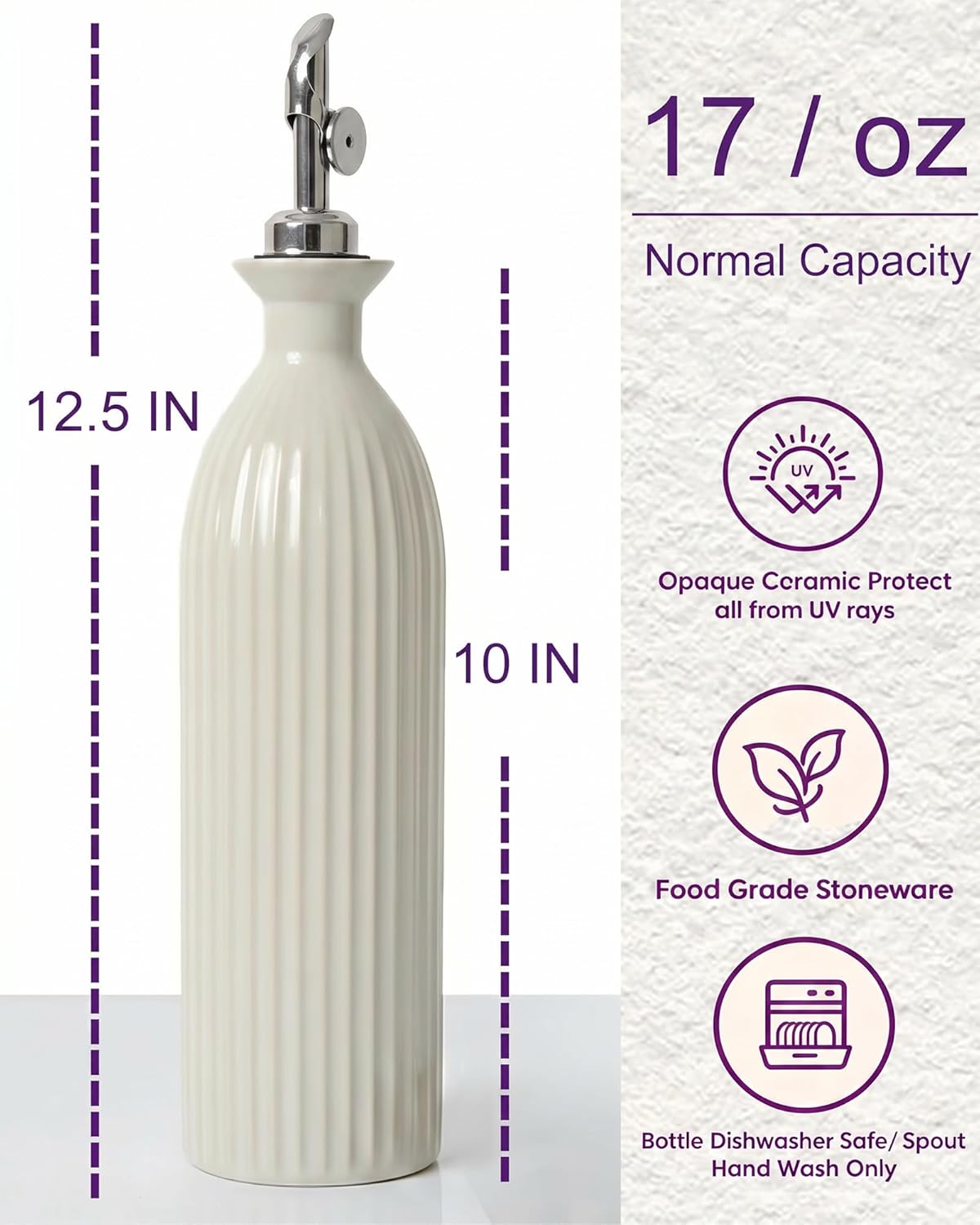 17 oz Ceramic Olive Oil Bottle Dispenser for kitchen with Stainless Automatic Spout, Stoneware 500ml Oil, Vinegar, Soy Sauce, Coffee Syrup, and Liquids container - Deep Gray-Blue