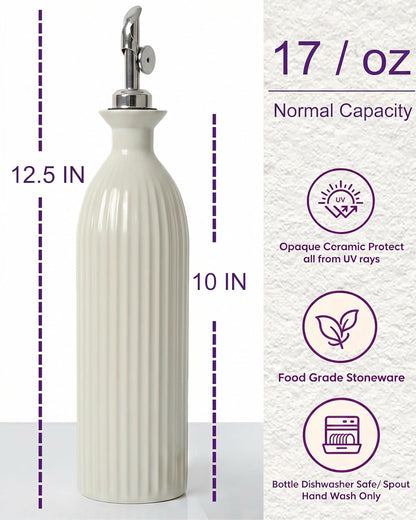 17 oz Ceramic Olive Oil Bottle Dispenser for kitchen with Stainless Automatic Spout, Stoneware 500ml Oil, Vinegar, Soy Sauce, Coffee Syrup, and Liquids container - Deep Gray-Blue