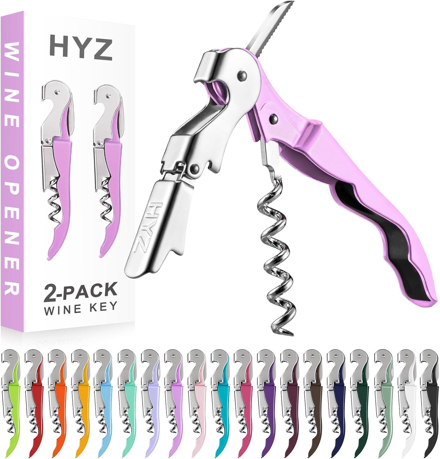 HYZ 2-Pack Wine Opener Waiter Corkscrew, Professional Wine Key for Servers, Bartender, with Foil Cutter, Manual Wine Bottle Opener Double Hinged (Black)