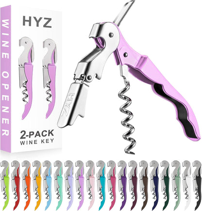 HYZ 2-Pack Wine Opener Waiter Corkscrew, Professional Wine Key for Servers, Bartender, with Foil Cutter, Manual Wine Bottle Opener Double Hinged (Black)