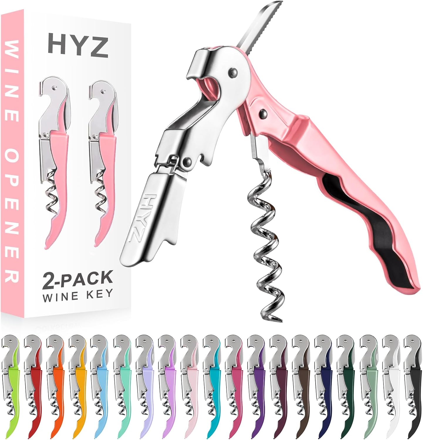 HYZ 2-Pack Wine Opener Waiter Corkscrew, Professional Wine Key for Servers, Bartender, with Foil Cutter, Manual Wine Bottle Opener Double Hinged (Black)