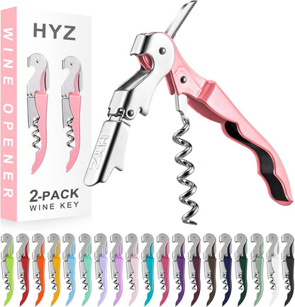 HYZ 2-Pack Wine Opener Waiter Corkscrew, Professional Wine Key for Servers, Bartender, with Foil Cutter, Manual Wine Bottle Opener Double Hinged (Black)