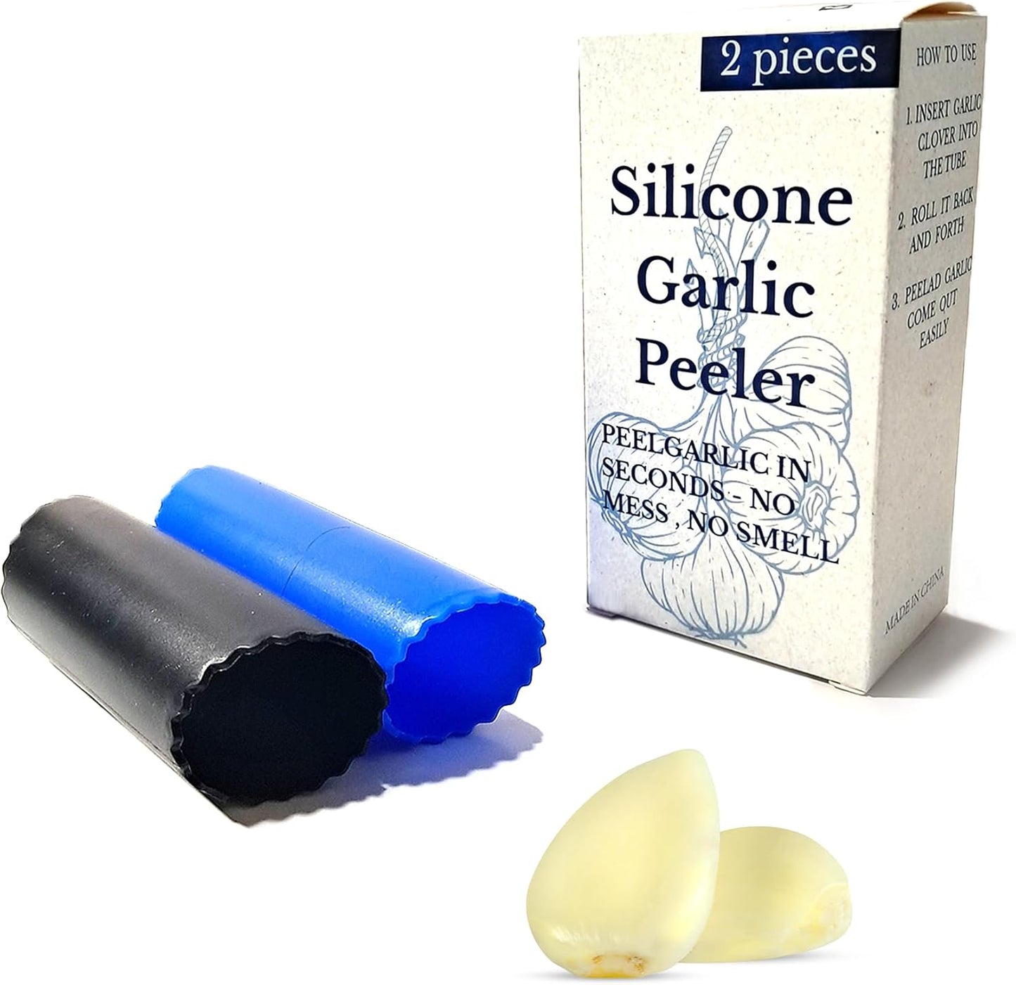 Silicone Garlic Peeler Tube – Easy Garlic Skin Remover Tool – Odor-Free, BPA-Free, Dishwasher Safe – Hand-Friendly Garlic Roller – Black & Blue Kitchen Gadget for Fast, Safe, Effortless Cooking