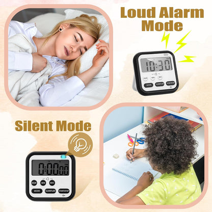 Leumoi 2 Pcs Digital Kitchen Timer 24 Hour Clock and Alarm Function Timer On/Off Switch Minute Second Count up Countdown Loud Alarm for Exercise Cook Baking(White)