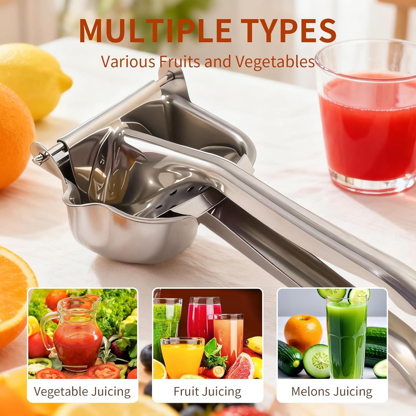 Real Stainless Steel Lemon Squeezer Citrus Juicer Hand Press Heavy Duty Manual Squeeze Juice Extractor Maker Orange Lime Grapefruit Presser