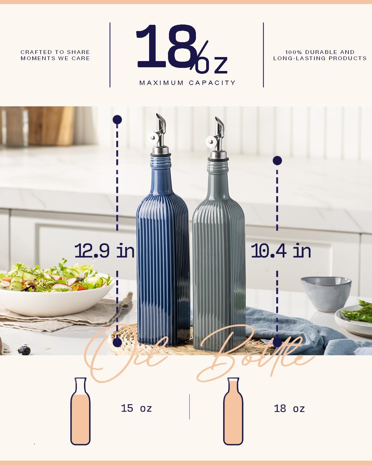 getstar 18 oz Olive Oil Dispenser Bottle for Kitchen, Ceramic Oil Bottle with Automatic Stainless Steel Pourer (Golden Pourer)