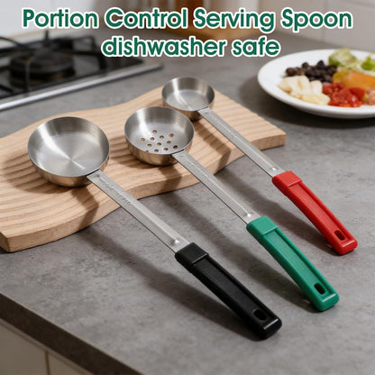 6 Pcs Portion Control Serving Spoons, 3 Size Portion Control Spoons Ladle Scoops Stainless Steel Proportion Manage Slotted and Unslotted Scoops for Weight Loss Kitchen