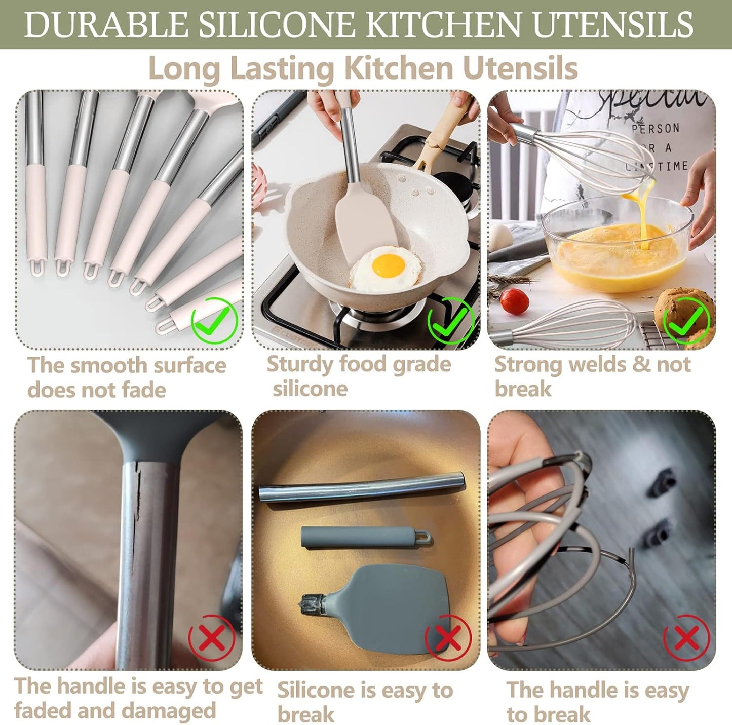 Silicone Cooking Utensil Set, Umite Chef 15pcs Silicone Cooking Kitchen Utensils Set, Non-stick - Best Kitchen Cookware with Stainless Steel Handle - Black Kitchen Utensils