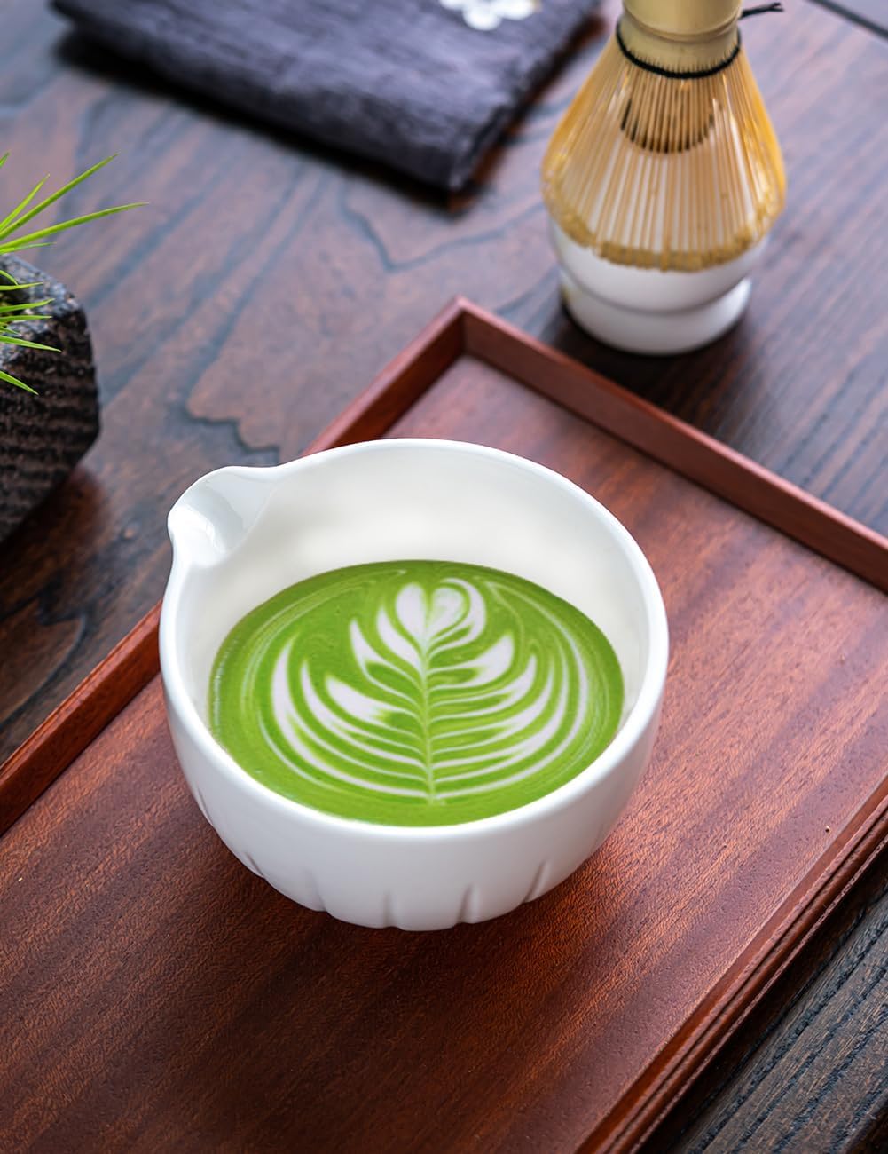 TANG PIN Matcha Set - Match Bowl and Whisk, 15 OZ, Matcha Scoop | Matcha Whisk Stand (Chasen Holder) - 4pc Perfect Matcha Kit for Matcha Tea Ceremony (Mottled Green)