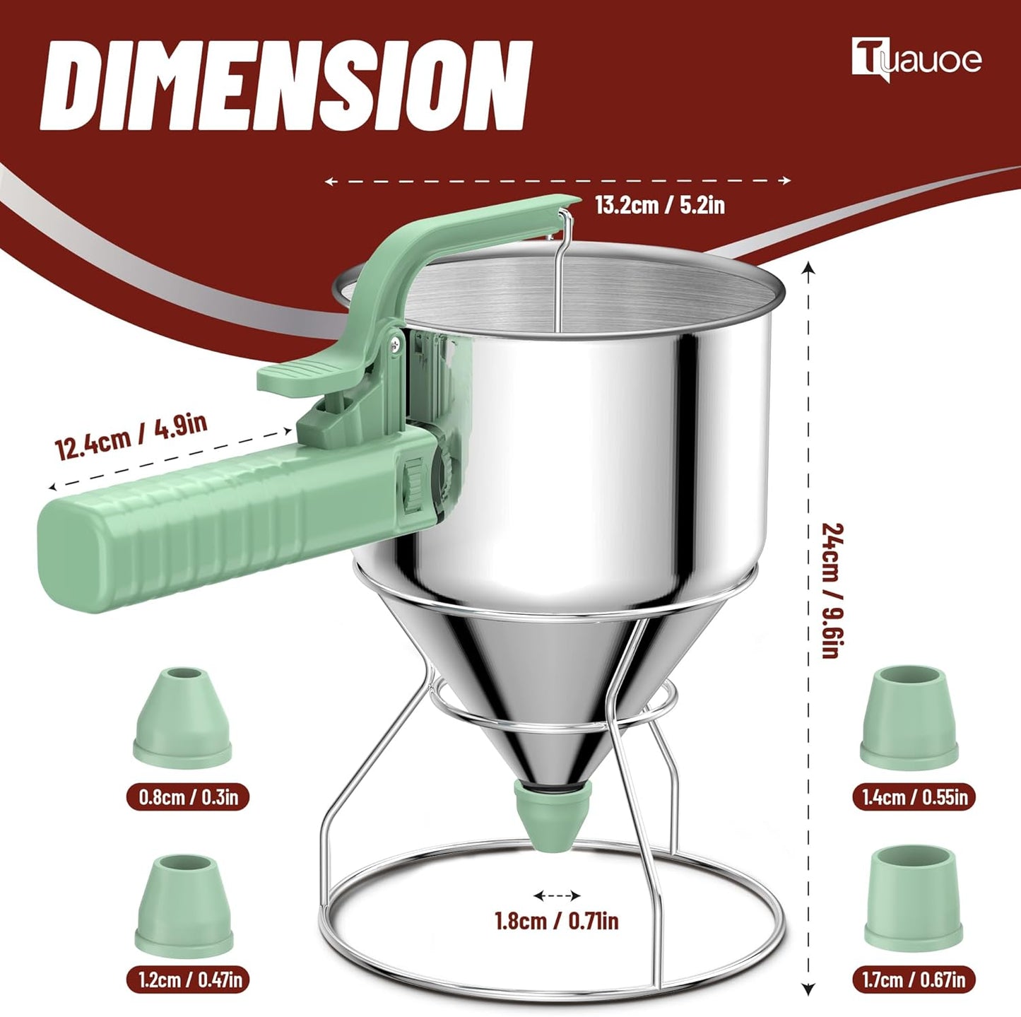 Stainless Steel Pancake Batter Dispenser, 40oz Batter Dispenser with Squeeze Handle, Great for Pancakes, Cupcake, Waffle or Any Baked Goods, Durable, Leak-Free, Space Gray
