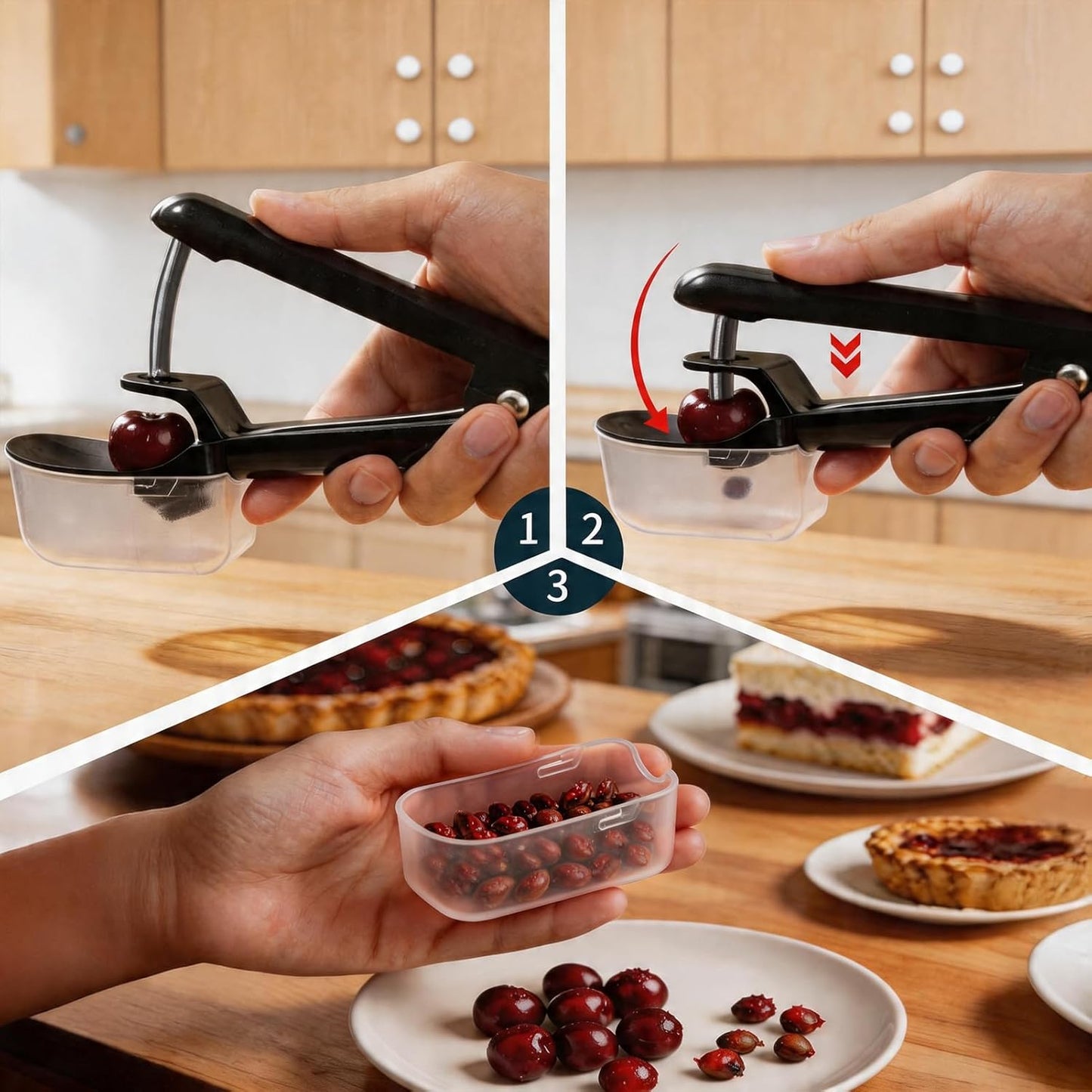 Cherry Pitter with Container, Stainless Steel Single Cherry Pitter Tool with Pit Collector Box, Portable Handheld Cherry Pitter for Baking, Mess-Free Pit Remover for Cherries, Kitchen Gadget (Black)