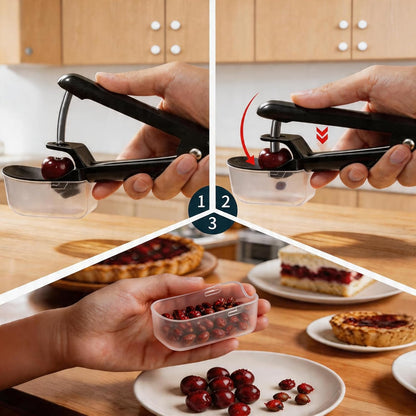 Cherry Pitter with Container, Stainless Steel Single Cherry Pitter Tool with Pit Collector Box, Portable Handheld Cherry Pitter for Baking, Mess-Free Pit Remover for Cherries, Kitchen Gadget (Black)