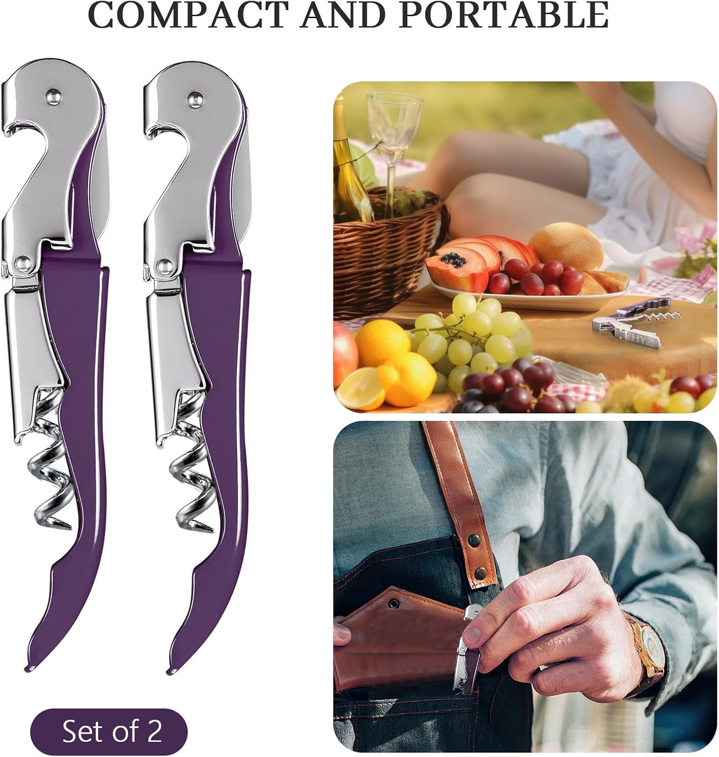 HYZ 2-Pack Wine Opener Waiter Corkscrew, Professional Wine Key for Servers, Bartender, with Foil Cutter, Manual Wine Bottle Opener Double Hinged (Black)