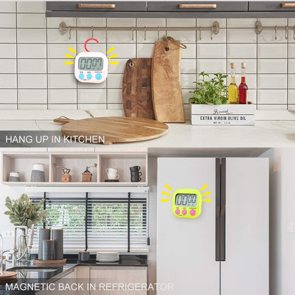Kitchen Timer Digital for Teachers Kids Cooking with Magnetic and ON/Off Switch and Count Up Countdown, Stopwatch Timer with Stand/Hook, Simple Operation, 2 Pack, White and Green