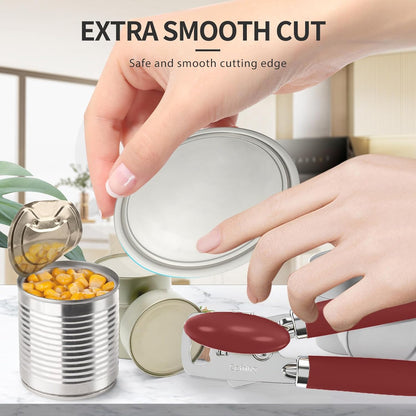 Safring Can Opener Manual, Heavy Duty Stainless Steel Smooth Edge Can Openers With Soft Touch Handle, Oversized Handheld Easy Turn Knob, Multi-Function Bottle Opener, Black